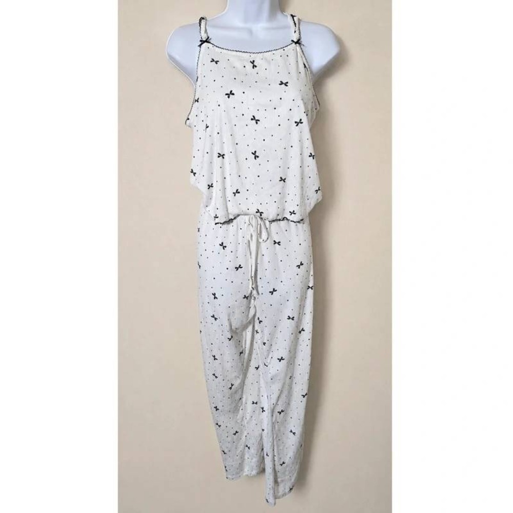 Como Sleep Womens Pajama Set White Black Bow Polka Dot Pointelle Tank Pants M